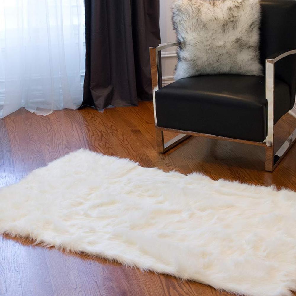 60" x 36" Off White Rectangular Faux Fur - Area Rug - 294254. Picture 6