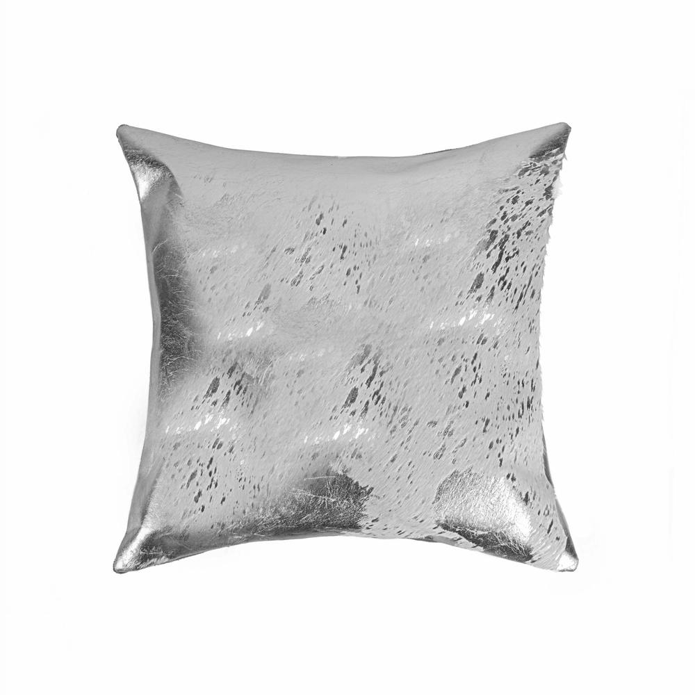 18" x 18" x 5" Gray And Silver Cowhide  Pillow - 317009. Picture 4