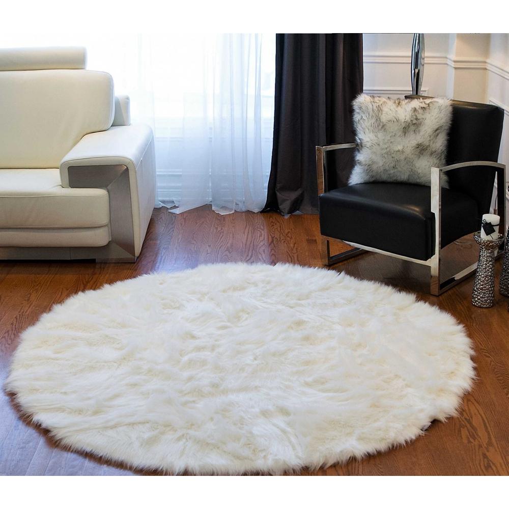 72" Off White Circular Faux Fur Area Rug - 317207. Picture 6