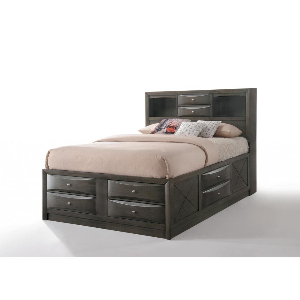 86" X 57" X 56" Gray Oak Rubber Wood Full Storage Bed - 318721. Picture 6