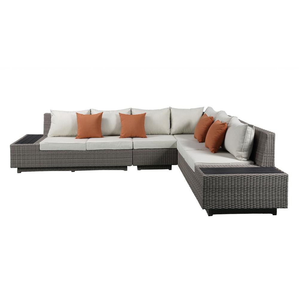 126" X 100" X 30" Beige Fabric And Gray Wicker Patio Sectional And Cocktail Table - 318798. Picture 4