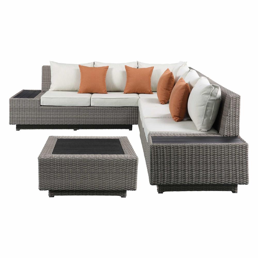 126" X 100" X 30" Beige Fabric And Gray Wicker Patio Sectional And Cocktail Table - 318798. Picture 5