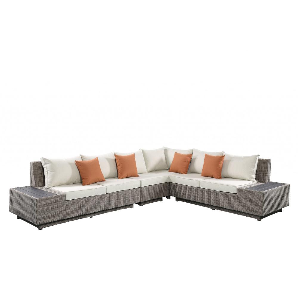 126" X 100" X 30" Beige Fabric And Gray Wicker Patio Sectional And Cocktail Table - 318798. Picture 6