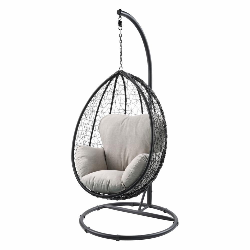 Beige and Black Hanging Pod Wicker Patio Swing Chair - 318800. Picture 6
