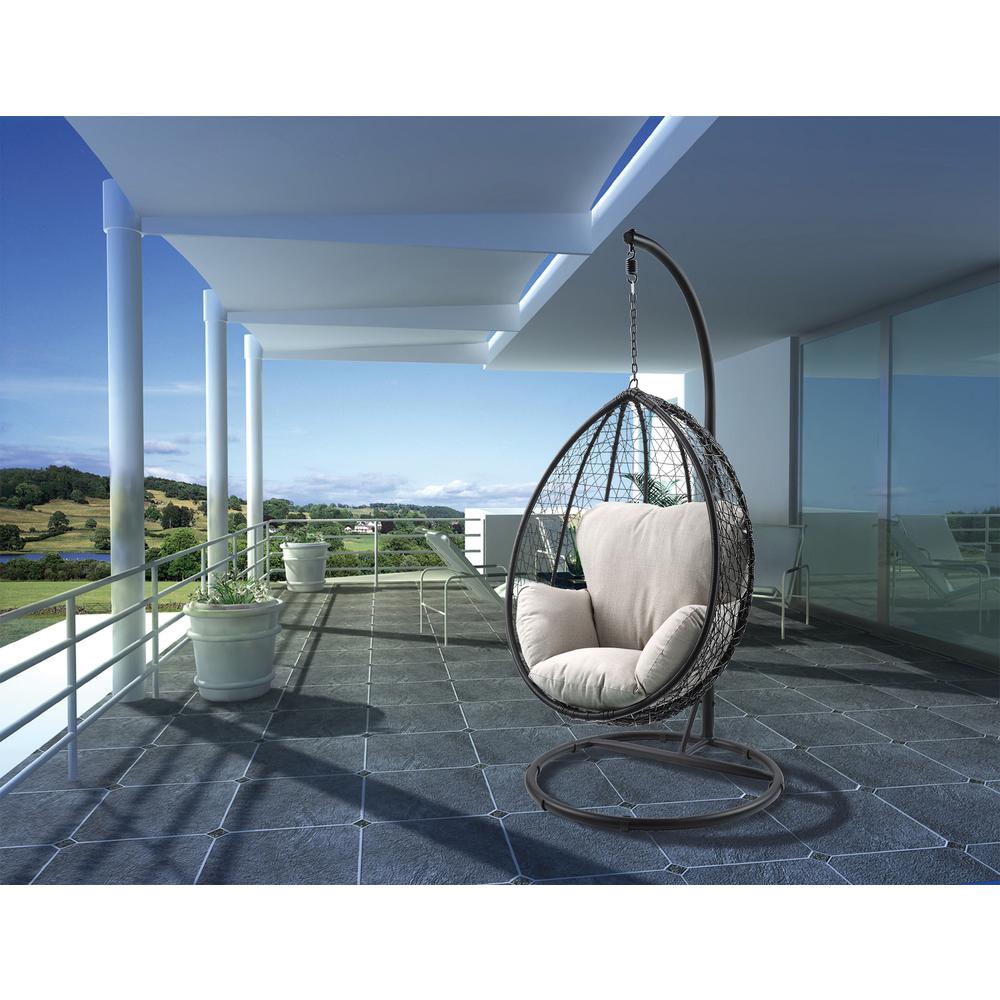 Beige and Black Hanging Pod Wicker Patio Swing Chair - 318800. Picture 9