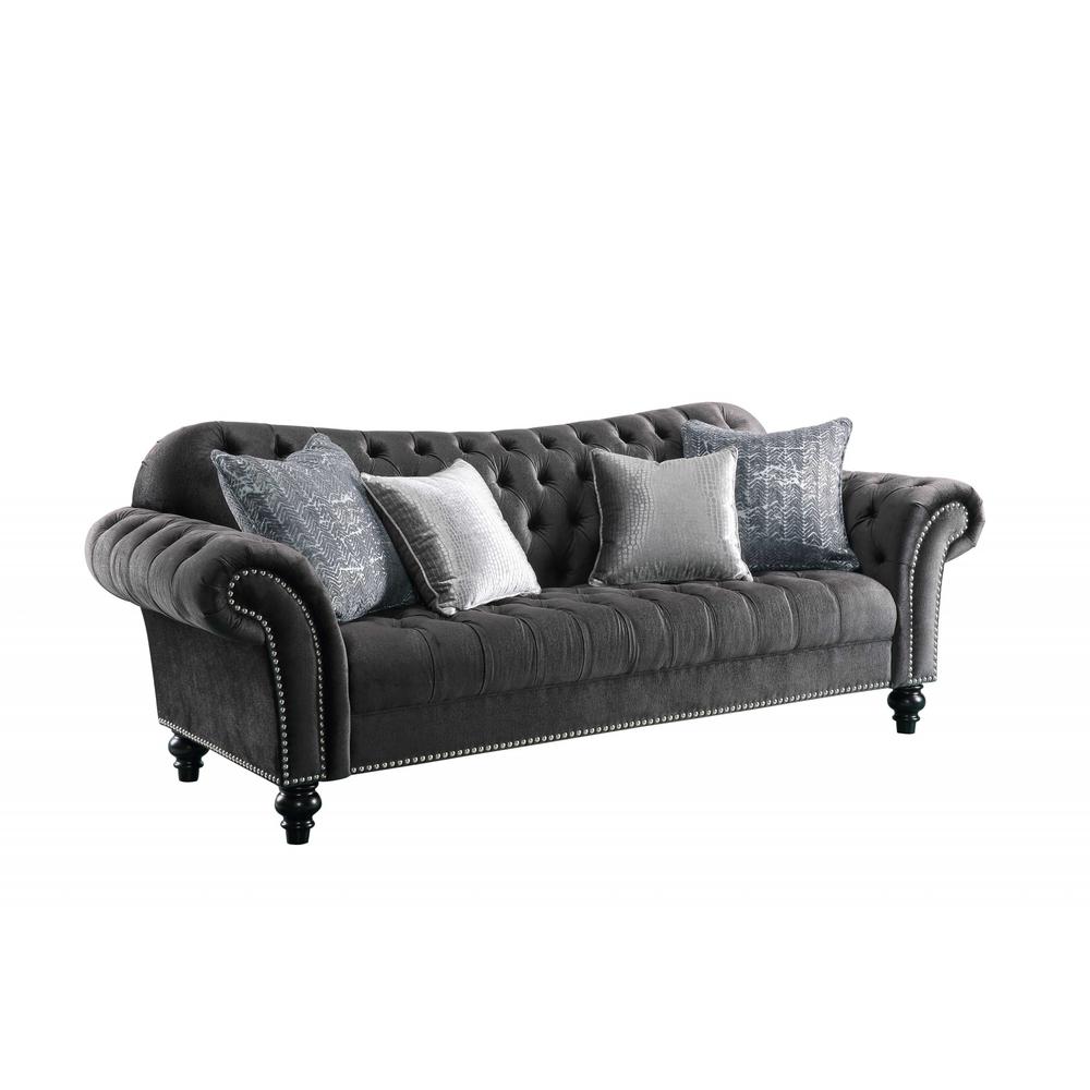 96" X 37" X 37" Dark Gray Velvet Sofa w4 Pillows - 318830. Picture 3