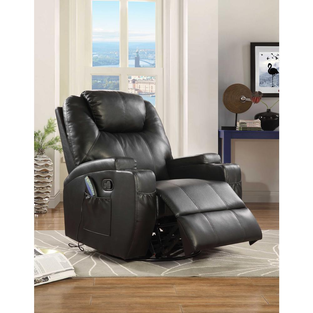 34" X 37" X 41" Black Bonded Leather Match Swivel Rocker Recliner With Massage - 318863. Picture 4