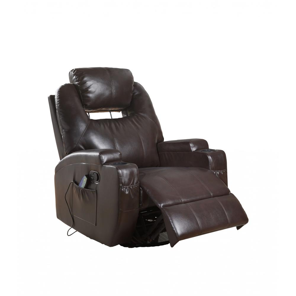 34" X 37" X 41" Brown Bonded Leather Match Swivel Rocker Recliner With Massage - 318864. Picture 3