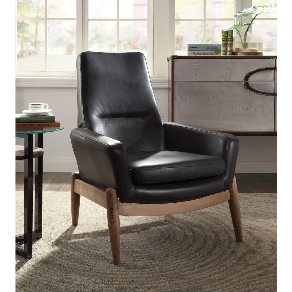 30" X 33" X 40" Black Top Grain Leather Accent Chair - 318870. Picture 4