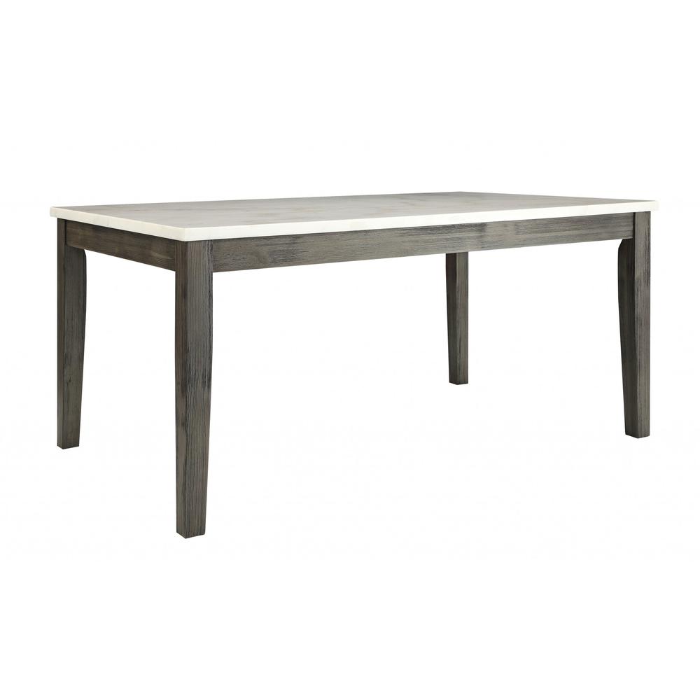 64" X 38" X 30" White Marble And Gray Oak Dining Table - 319145. Picture 2