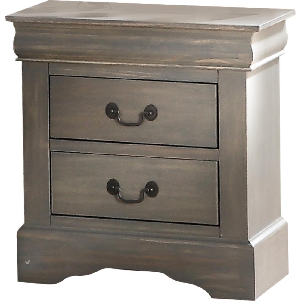 Classic Gray Wash Finish 2 Drawer Wooden Nightstand - 320547. Picture 3