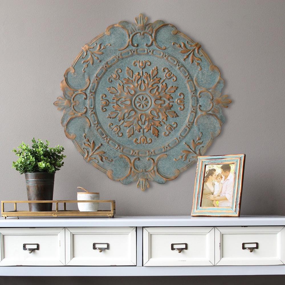 Distressed Blue European Medallion Metal Wall Decor - 321202. Picture 7