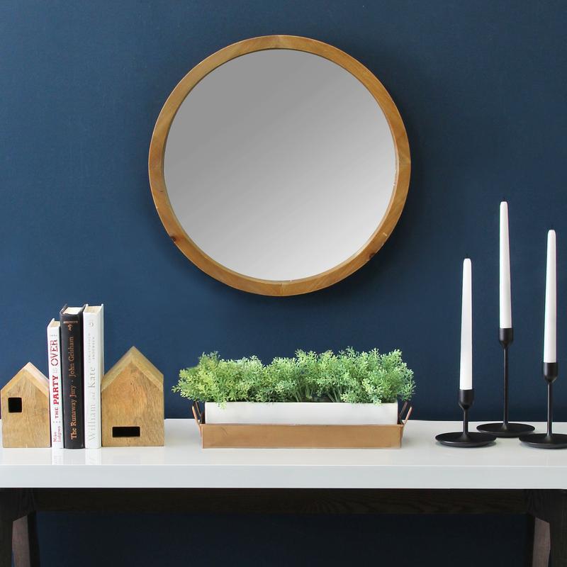 20" Chic Round Wood Framed Wall Mirror - 321298. Picture 6