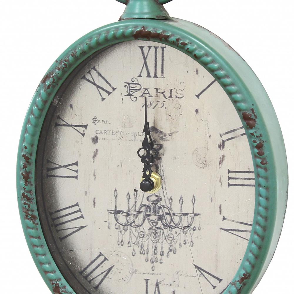 11.5" Teal Oval Vintage Look Metal Wall Clock - 321332. Picture 6