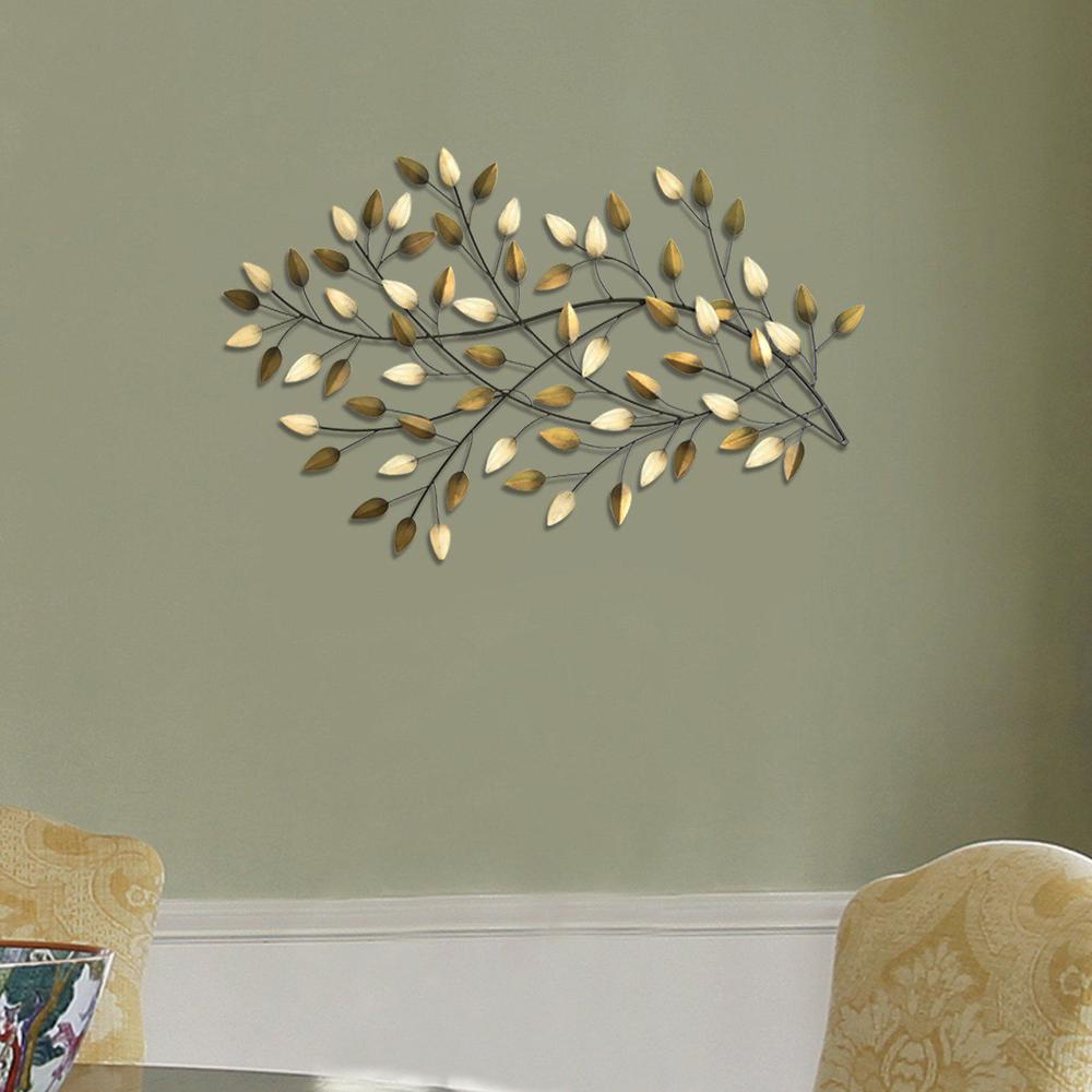 Gold and Beige Metal Blowing Leaves Wall Decor - 321341. Picture 7