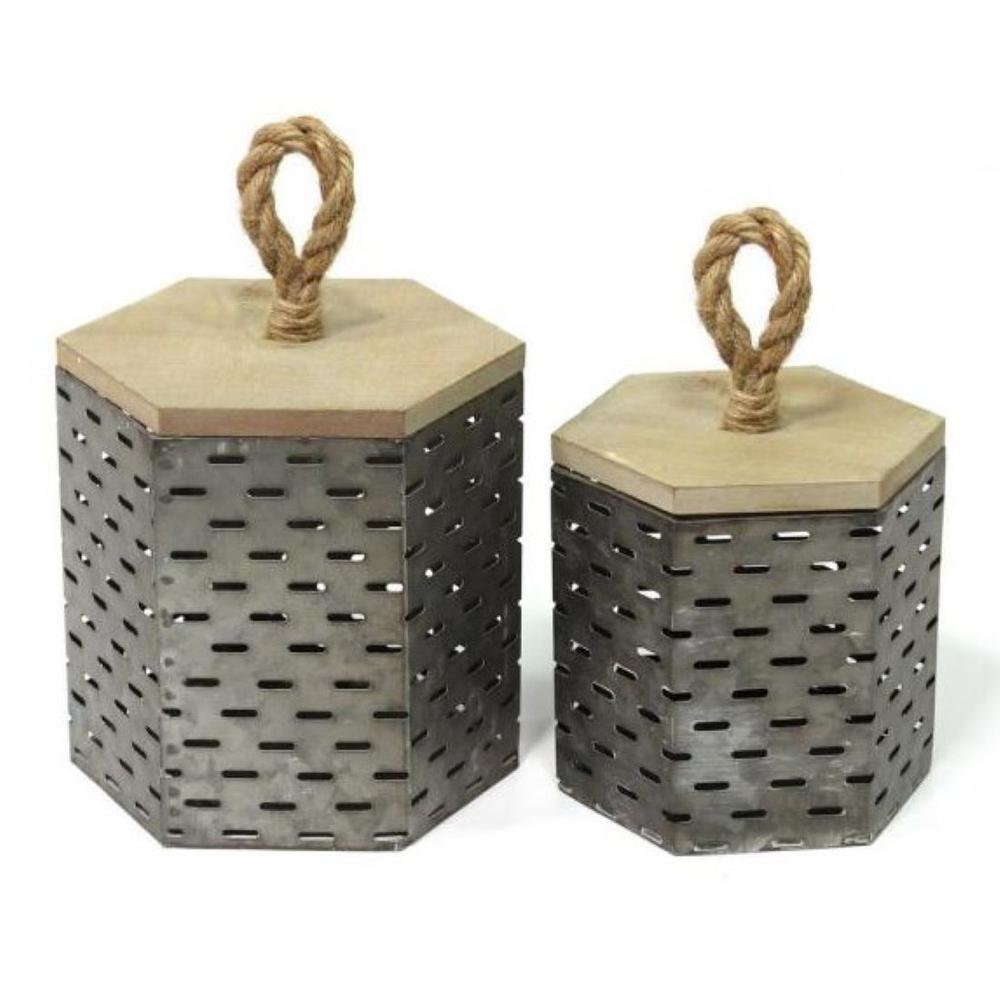 Set of 2 Rustic Farmhouse Decorative Metal Canisters - 329341. Picture 6