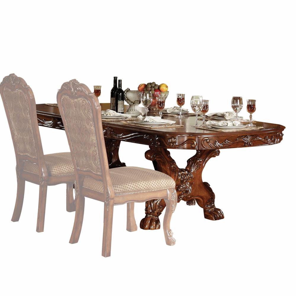 46" X 108" X 31" Cherry Oak Wood Poly Resin Dining Table with Trestle Pedestal - 347002. Picture 3