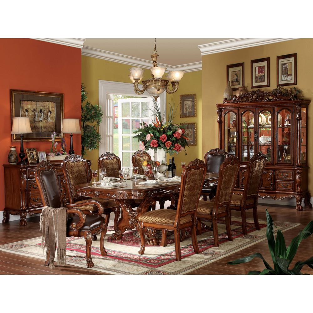 46" X 108" X 31" Cherry Oak Wood Poly Resin Dining Table with Trestle Pedestal - 347002. Picture 4