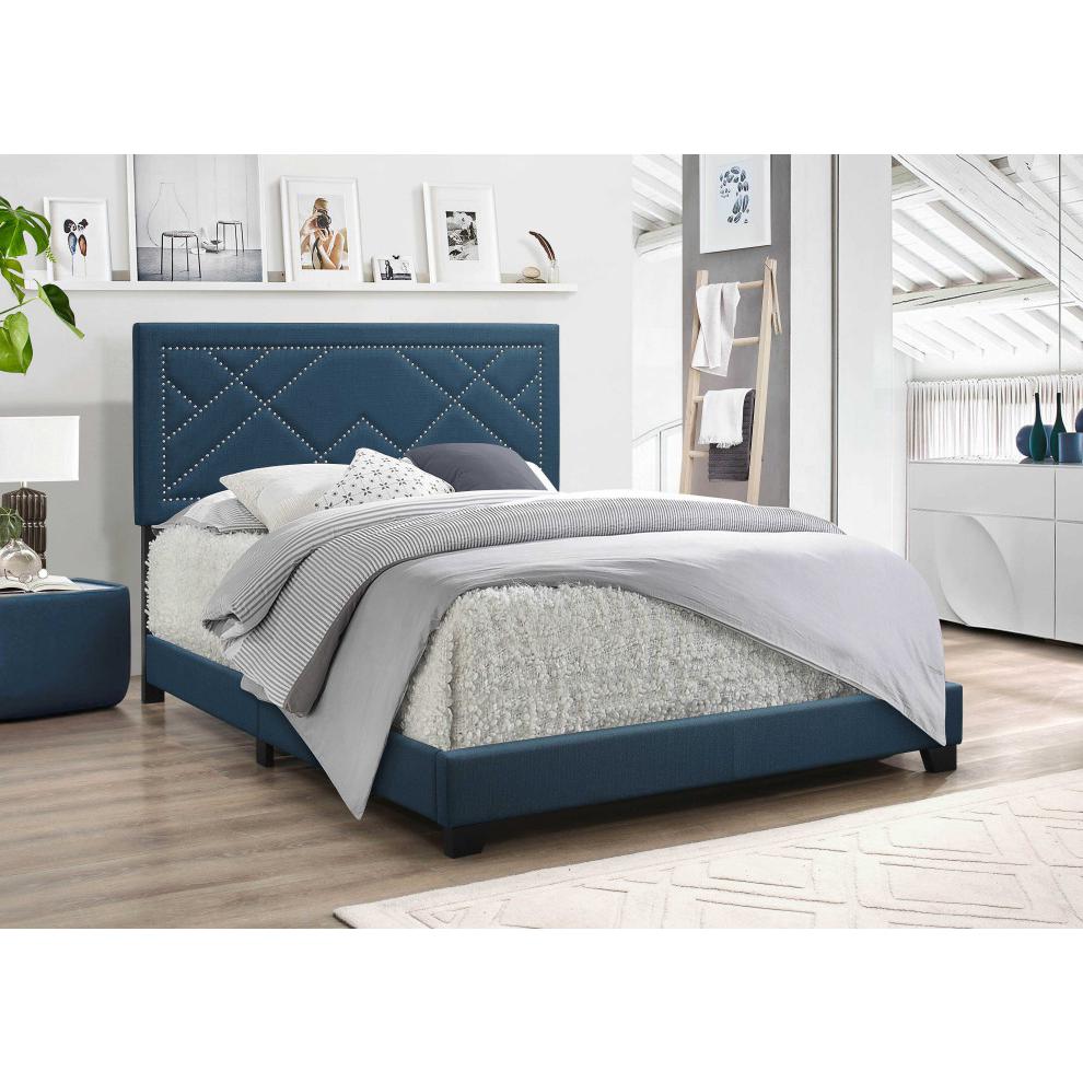 80" X 86" X 50" Dark Teal Fabric Upholstered Bed Wood Leg Eastern King Bed - 347038. Picture 4