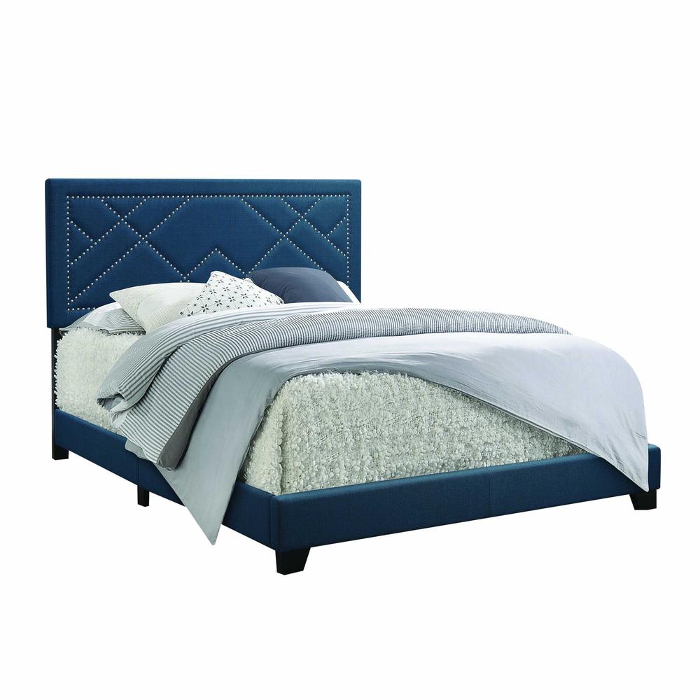 80" X 86" X 50" Dark Teal Fabric Upholstered Bed Wood Leg Eastern King Bed - 347038. Picture 3