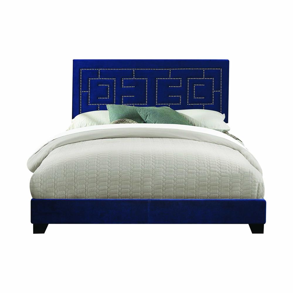 80" X 86" X 50" Dark Blue Velvet Upholstered Bed Wood Leg Eastern King Bed - 347043. Picture 3
