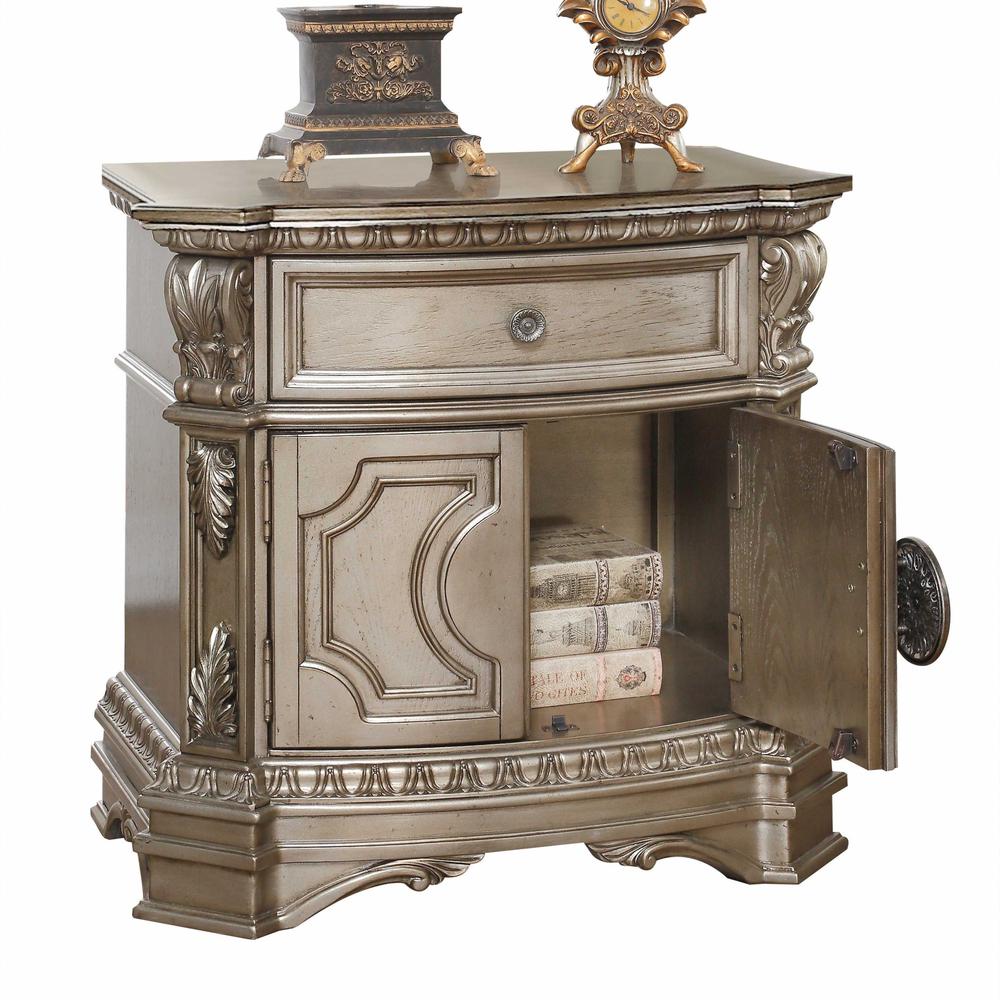 18" X 30" X 29" Antique Champagne Wood Poly Resin Nightstand w/Wooden Top - 347126. Picture 3