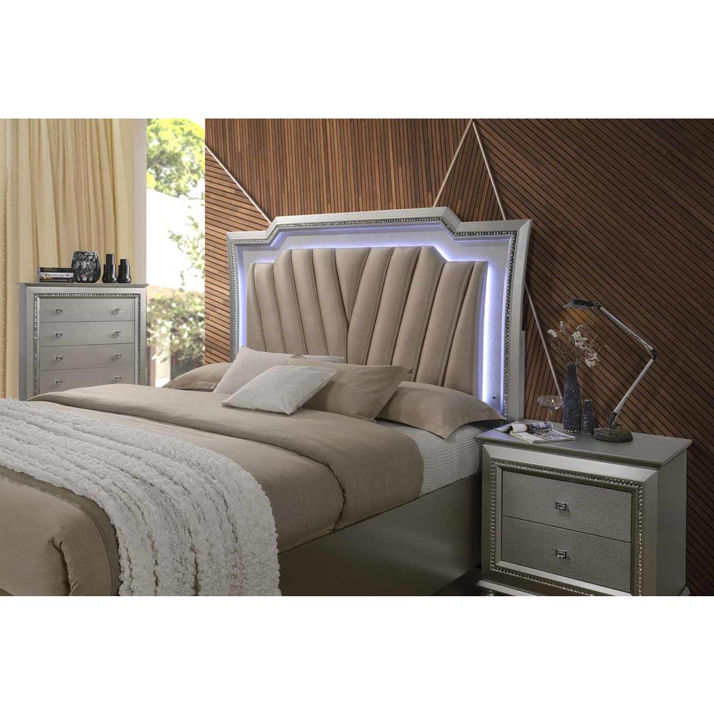 83" X 95" X 69" PU Champagne Wood Upholstered (HB) LED California King Bed - 347166. Picture 6