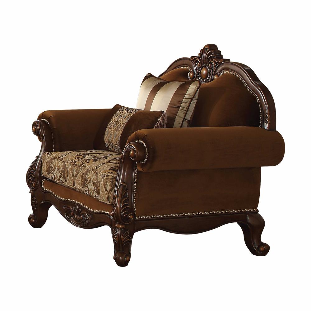 37" X 48" X 44" Fabric Cherry Oak Upholstery Wood Leg/Trim Chair w/2 Pillows - 347241. Picture 3