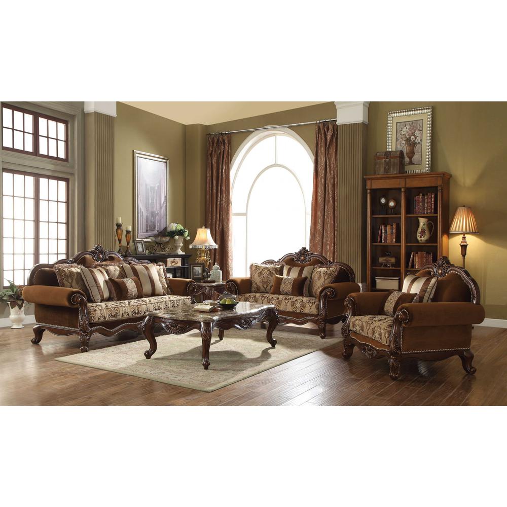 37" X 48" X 44" Fabric Cherry Oak Upholstery Wood Leg/Trim Chair w/2 Pillows - 347241. Picture 4