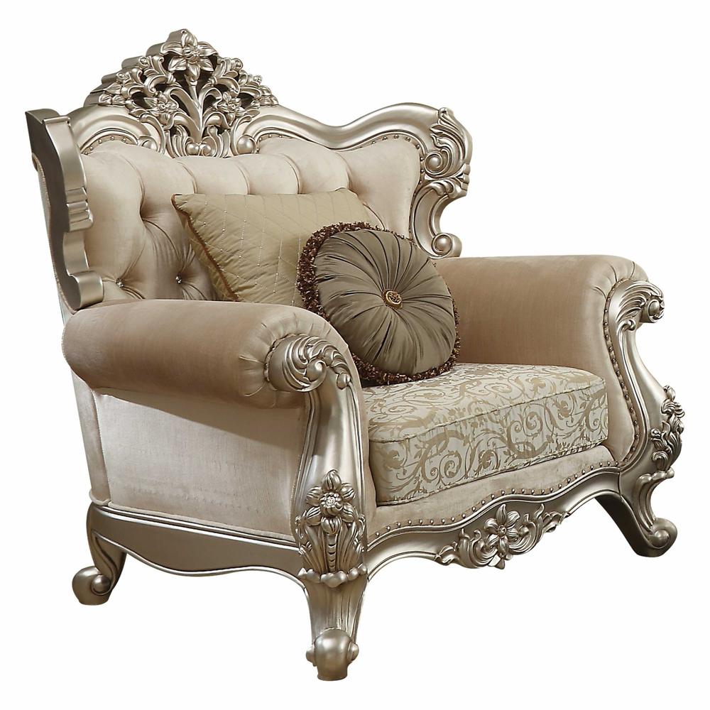 39" X 50" X 49" Fabric Champagne Upholstery Wood Leg/Trim Chair w/2 Pillows - 347242. Picture 3