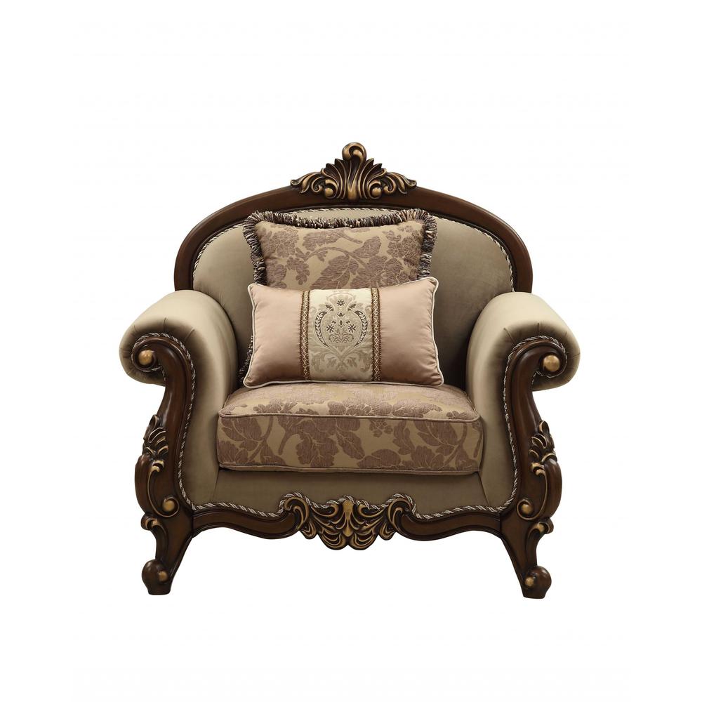 38" X 49" X 45" Fabric Walnut Upholstery Wood Leg/Trim Chair w/2 Pillows - 347247. Picture 4