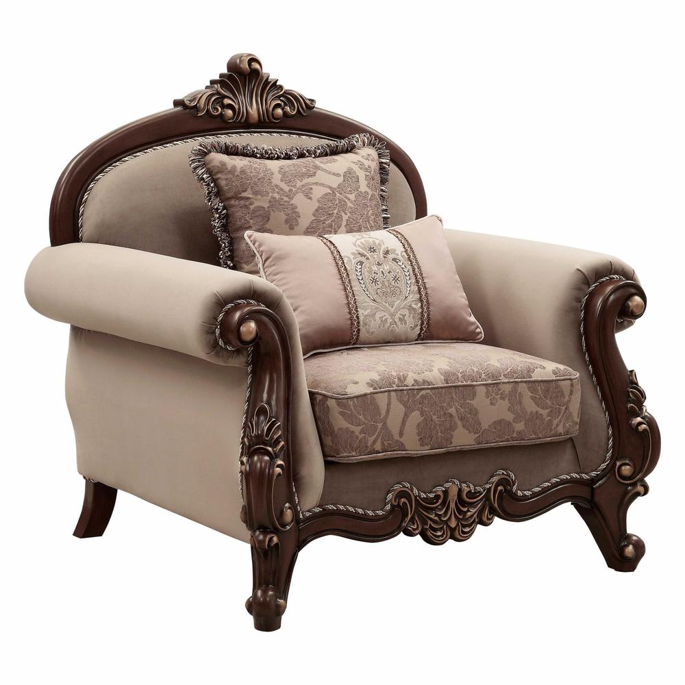 38" X 49" X 45" Fabric Walnut Upholstery Wood Leg/Trim Chair w/2 Pillows - 347247. Picture 6