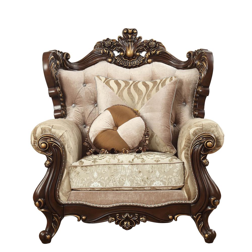 36" X 45" X 51" Fabric Walnut Upholstery Wood Leg/Trim Chair w/2 Pillows - 347251. Picture 4