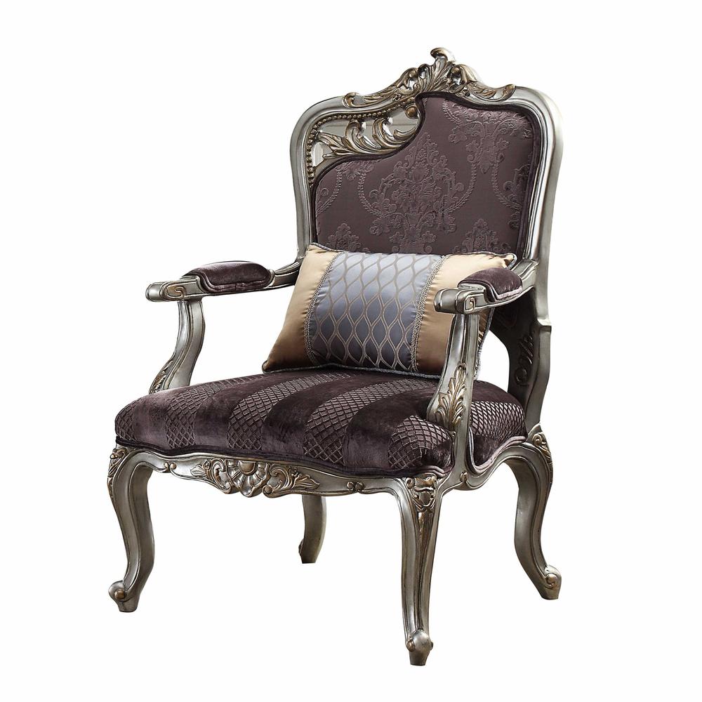 29" X 27" X 43" Velvet Antique Platinum Finish Chair With 1 Pillow - 347268. Picture 3
