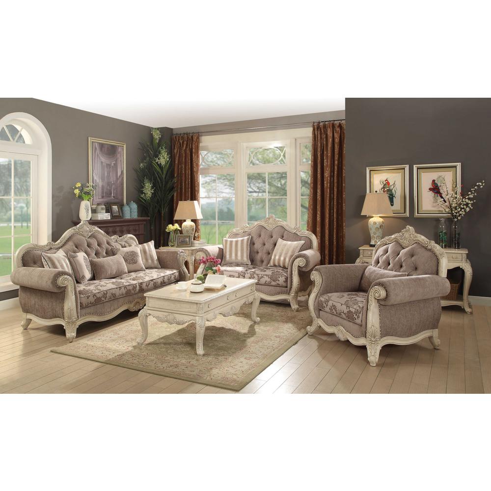 35" X 69" X 42" Gray Fabric Antique White Upholstery Poly Resin Loveseat w/2 Pillows - 347288. Picture 4