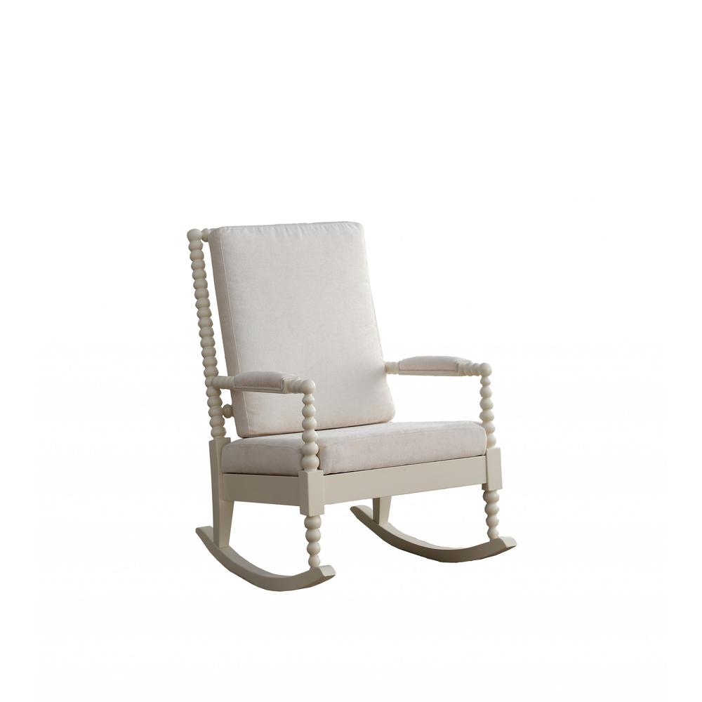 25" X 33" X 41" Cream Fabric White Wood Upholstered (Seat) Rocking Chair - 347303. Picture 4
