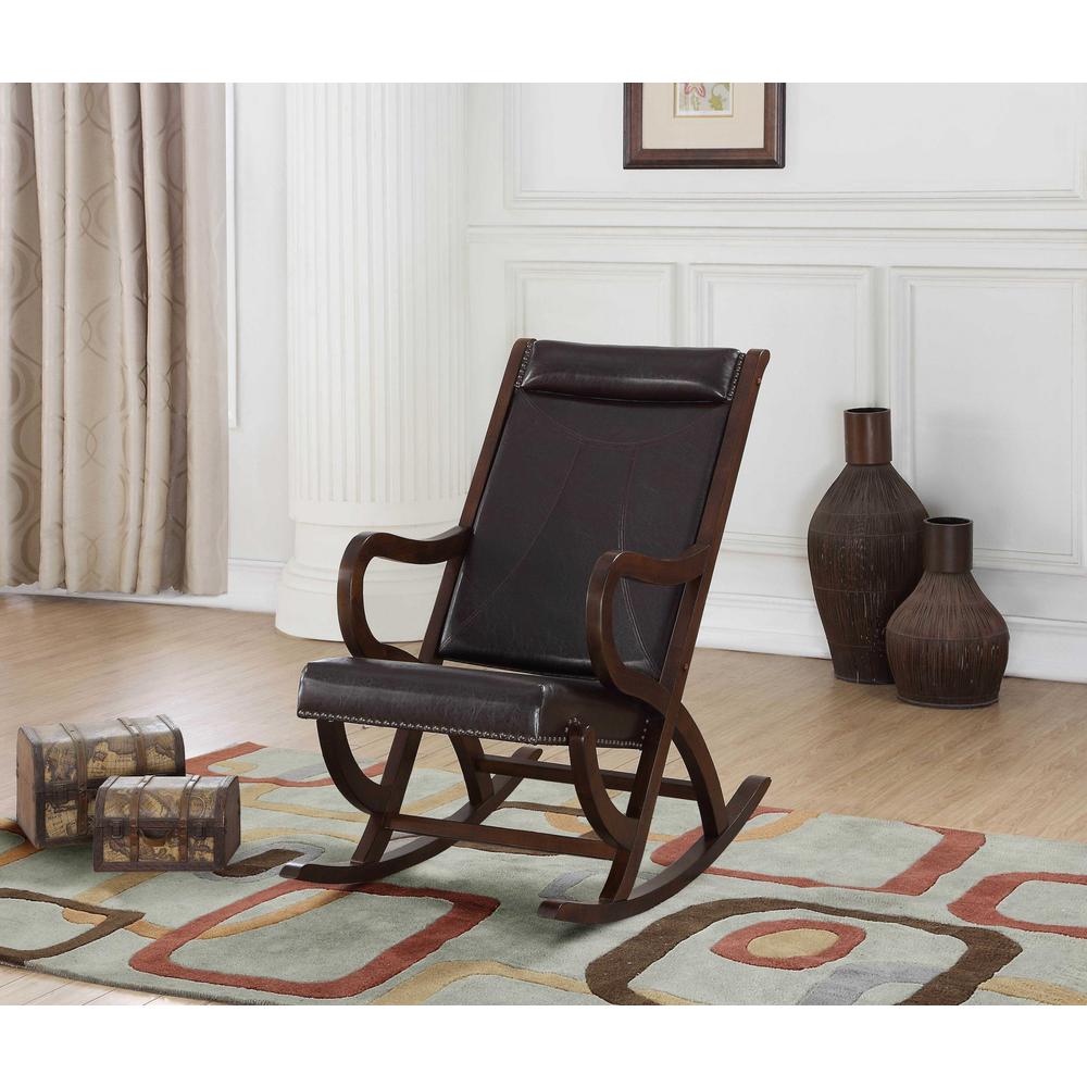 Espresso Brown Faux Leather with Walnut Finish Rocking Chair - 347304. Picture 4