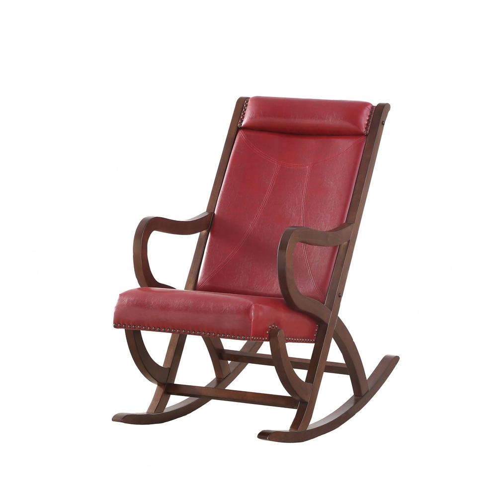 22" X 36" X 38" Burgundy PU Walnut Wood Upholstered (Seat) Rocking Chair - 347305. Picture 3
