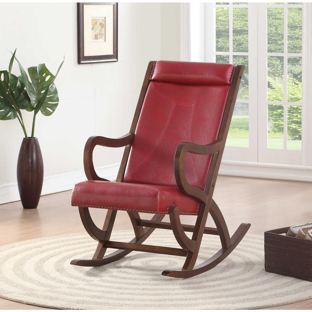 22" X 36" X 38" Burgundy PU Walnut Wood Upholstered (Seat) Rocking Chair - 347305. Picture 4