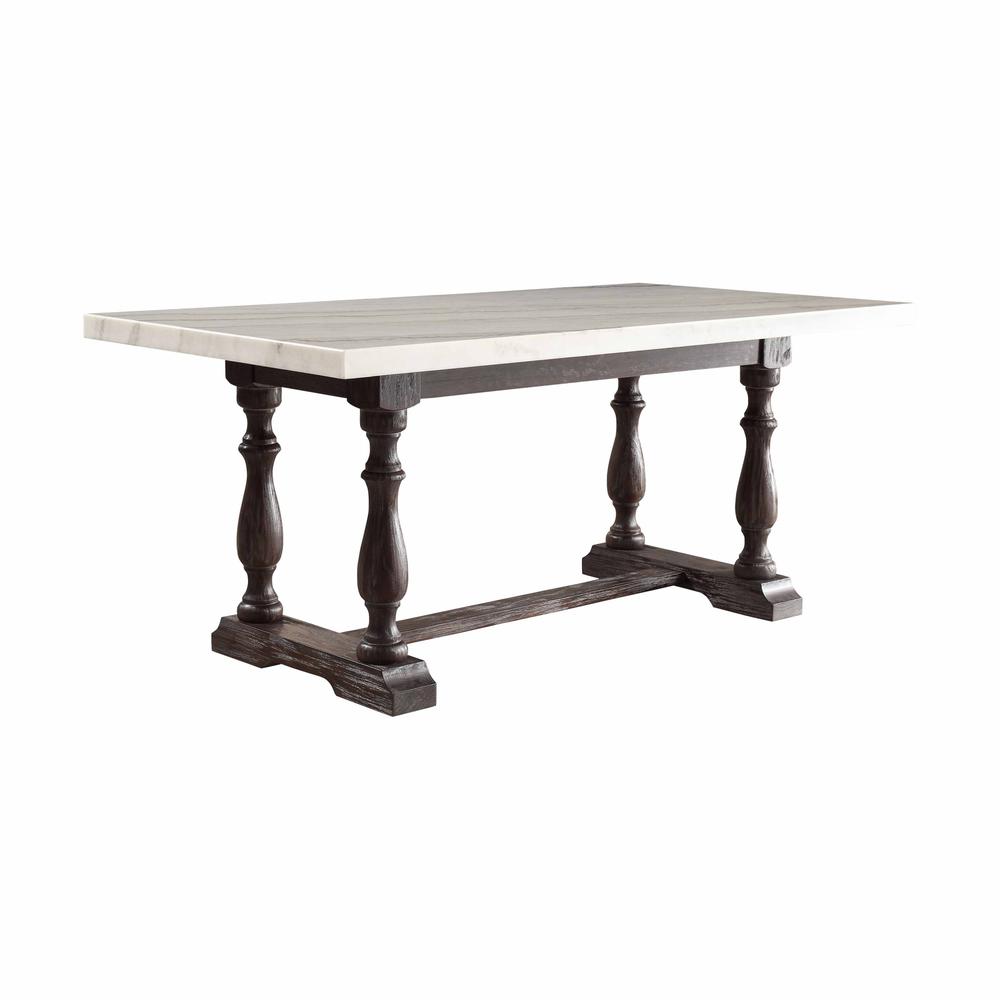 38" X 72" X 31" White Marble Weathered Espresso Wood Dining Table - 347309. Picture 3