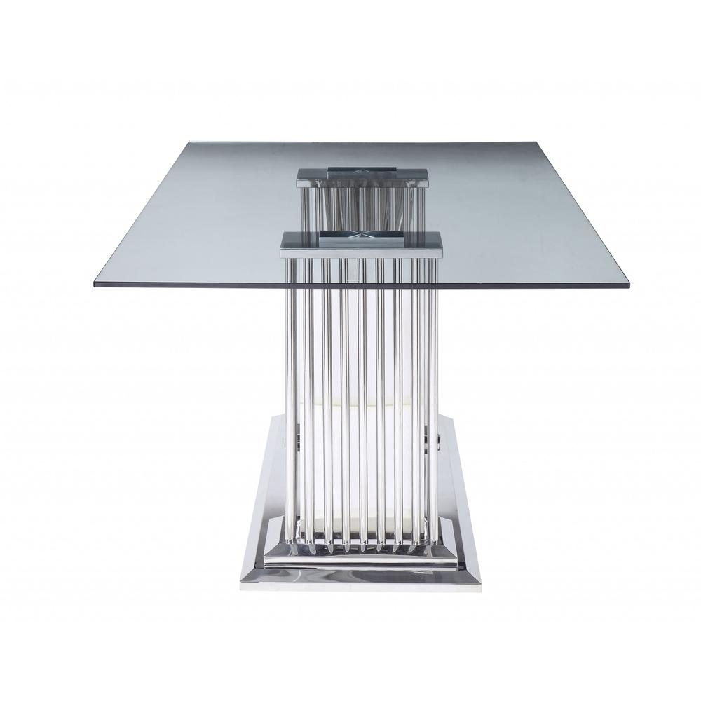 39" X 79" X 30" Stainless Steel Clear Glass Mirror Dining Table wDouble Pedestal - 347319. Picture 6