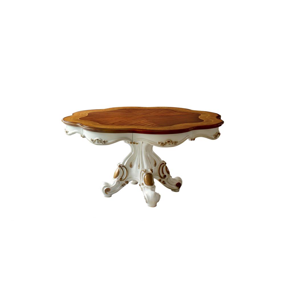 62" X 62" X 31" Antique Pearl Cherry Oak Wood Poly-Resin Dining Table w/Single Pedestal - 347324. Picture 6