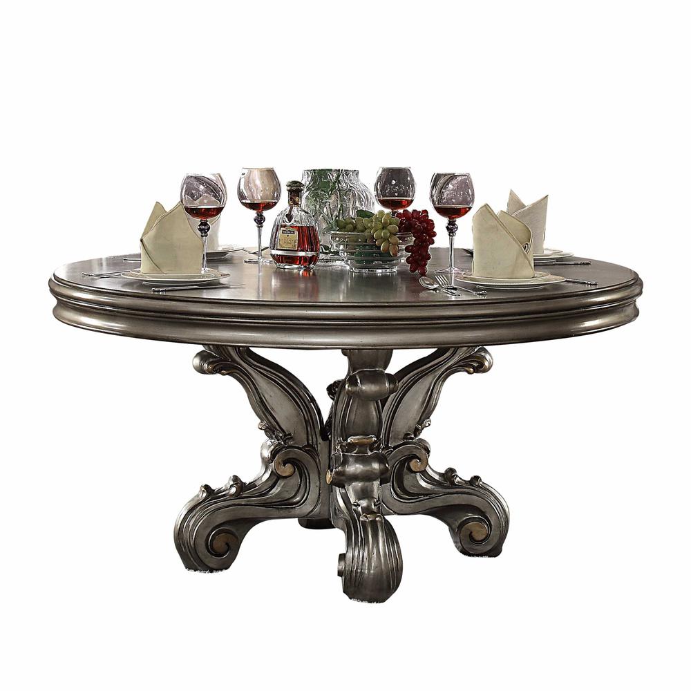 60" X 60" X 30" Antique Platinum Wood Poly Resin Dining Table (Round Pedestal) - 347327. Picture 3