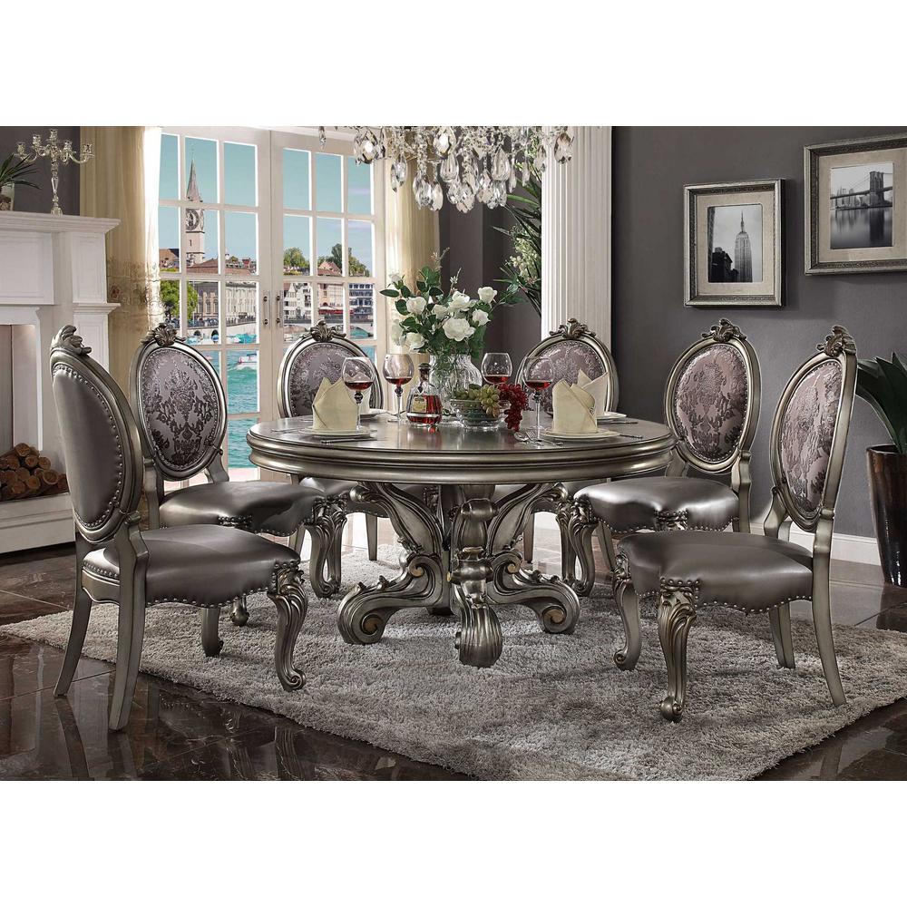 60" X 60" X 30" Antique Platinum Wood Poly Resin Dining Table (Round Pedestal) - 347327. Picture 4