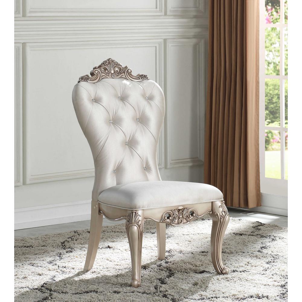 25" X 22" X 42" Cream Fabric Antique White Wood Upholstered Seat Side Chair Set2 - 347330. Picture 6