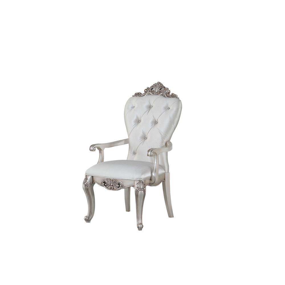 25" X 25" X 42" Cream Fabric Antique White Wood Upholstered (Seat) Arm Chair (Set-2) - 347331. Picture 4