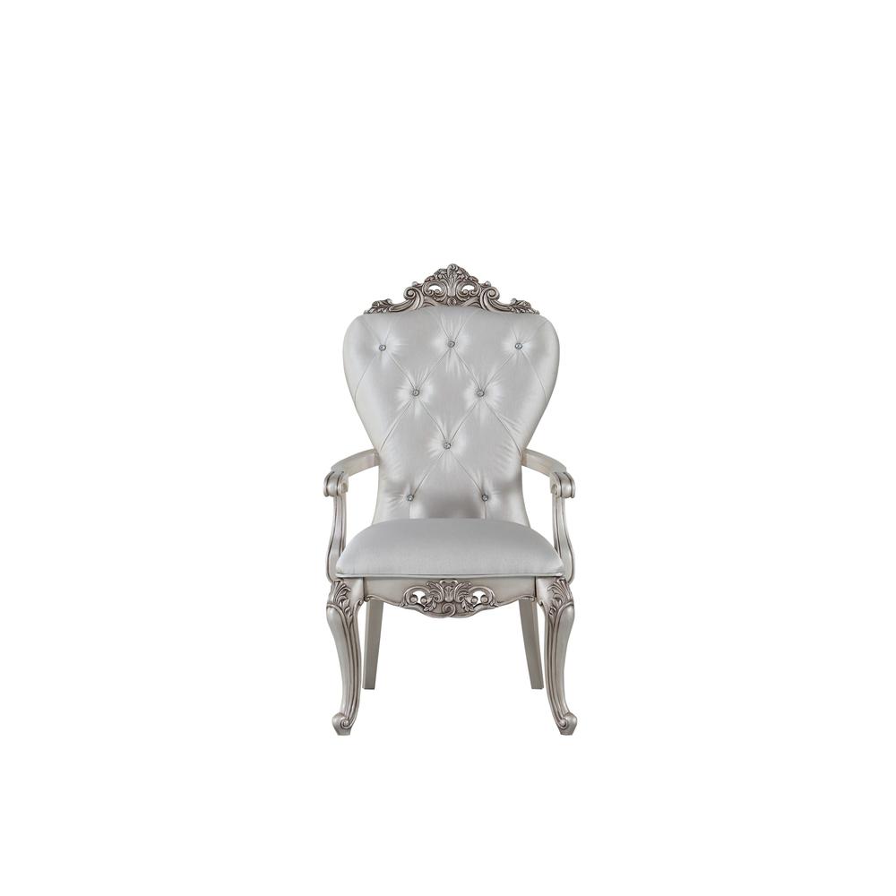 25" X 25" X 42" Cream Fabric Antique White Wood Upholstered (Seat) Arm Chair (Set-2) - 347331. Picture 6