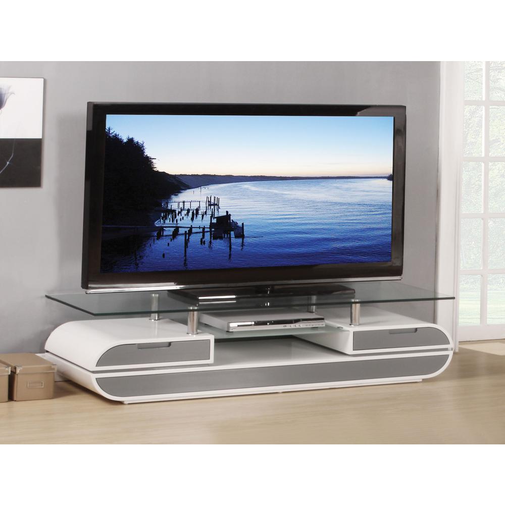20" X 63" X 16" White Gray Wood Glass Metal Veneer TV Stand - 347482. Picture 4