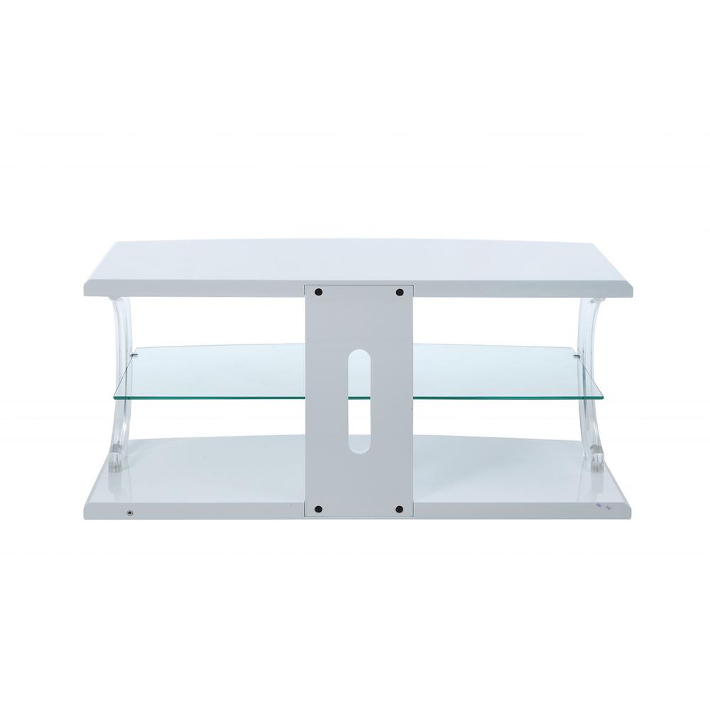 18" X 48" X 22" White Clear Glass Wood Glass Veneer (Melamine) TV Stand (LED) - 347493. Picture 5