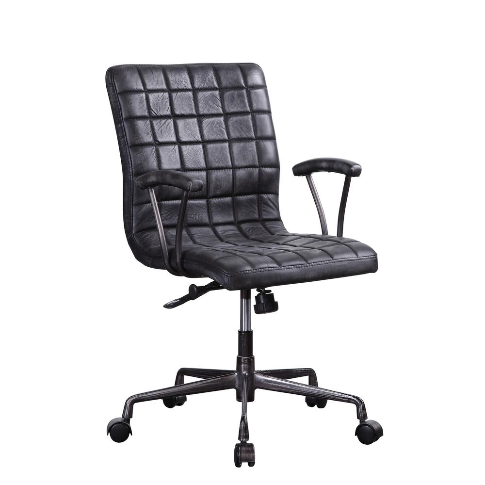 24" X 25" X 36" Vintage Black Top Grain Leather Aluminum Metal Upholstered (Seat) Casters Engineered Wood Executive Office Chair - 347518. Picture 4